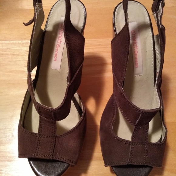 Suede Cork-Heeled Platform Sandals - Picture 2 of 5